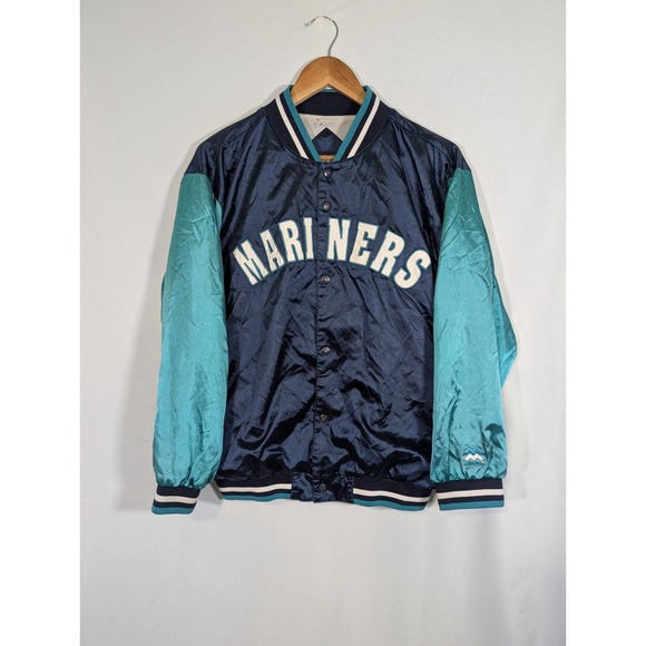 Vintage 90s Seattle Mariners Mighty Mac Satin Bomber Jacket XL (Youth) - Picture 1 of 15